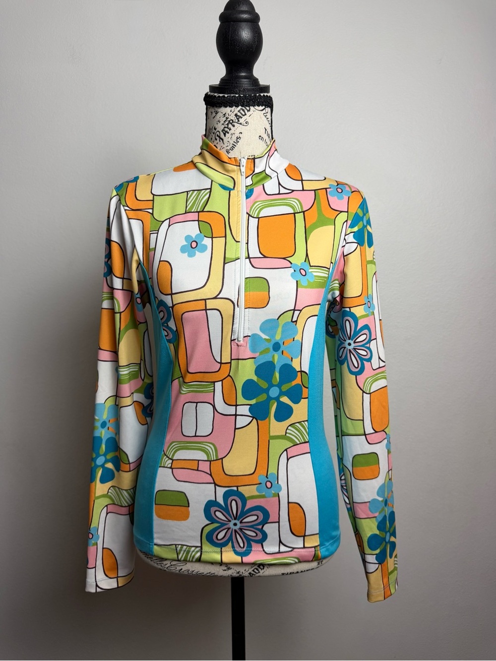 Sheila Moon Retro Floral Cycling Jersey | Groovy Half Zip Bike Top | Small